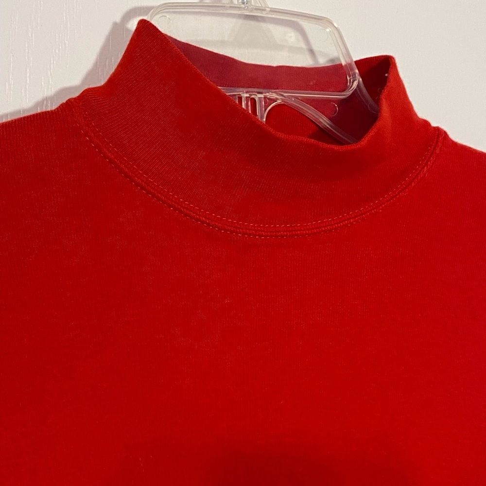 Y2K Jones Sport Ribbed Knit Mock Neck Long Sleeve Tee Vintage Red Large - Picture 3 of 7